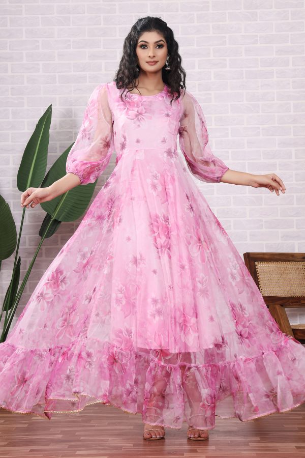 Organza Pink Dress With Dupatta – Navvi.in