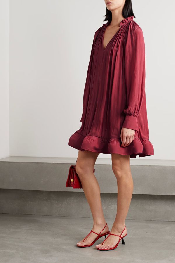 Maroon ruffle dress best sale