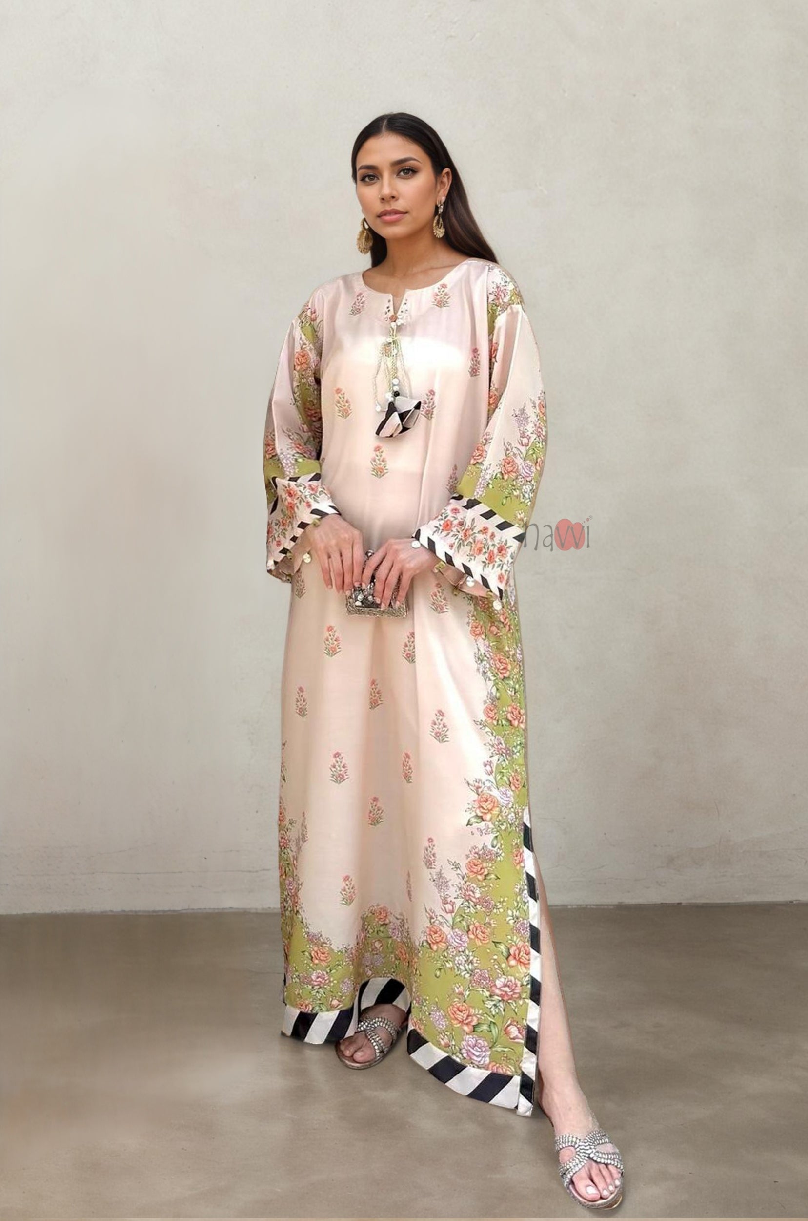 Luxury Printed Kaftan in Pastel Hues