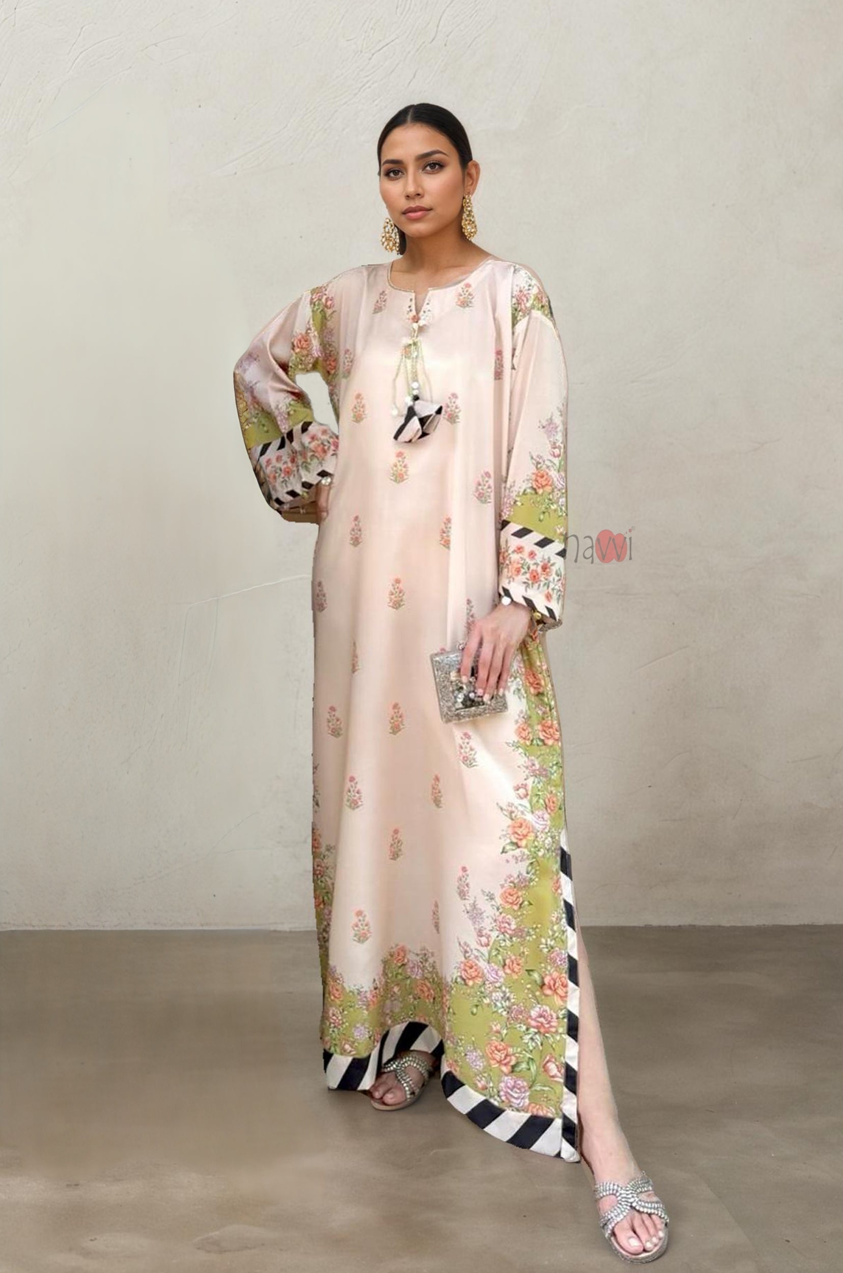 Luxury Printed Kaftan in Pastel Hues