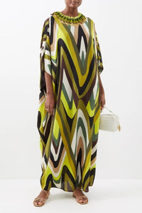 Asymmetric Silk Crepe Kaftan - Navvi.in