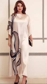 Beige Wavy Kaftan Dress - Navvi.in