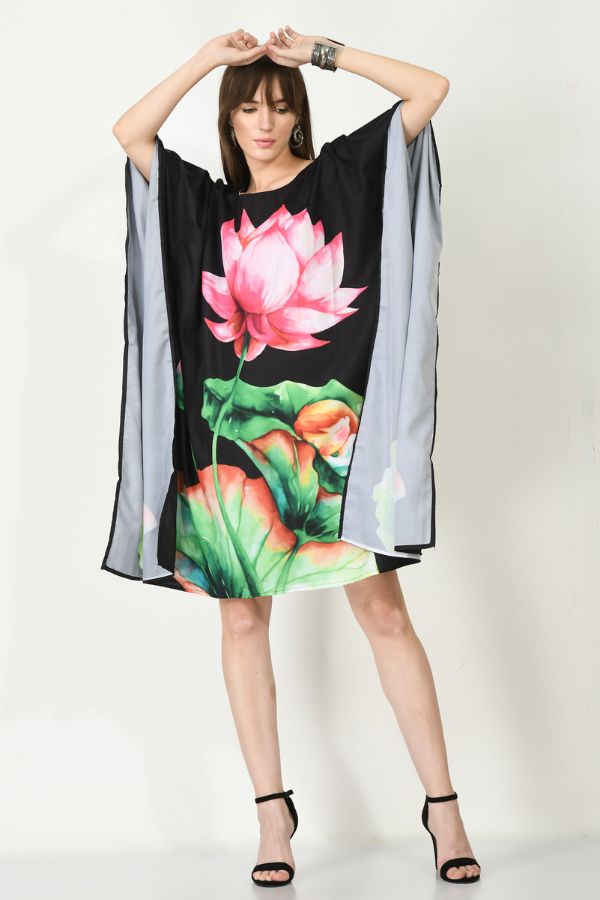 Black Short Kaftan Dress - Navvi.in