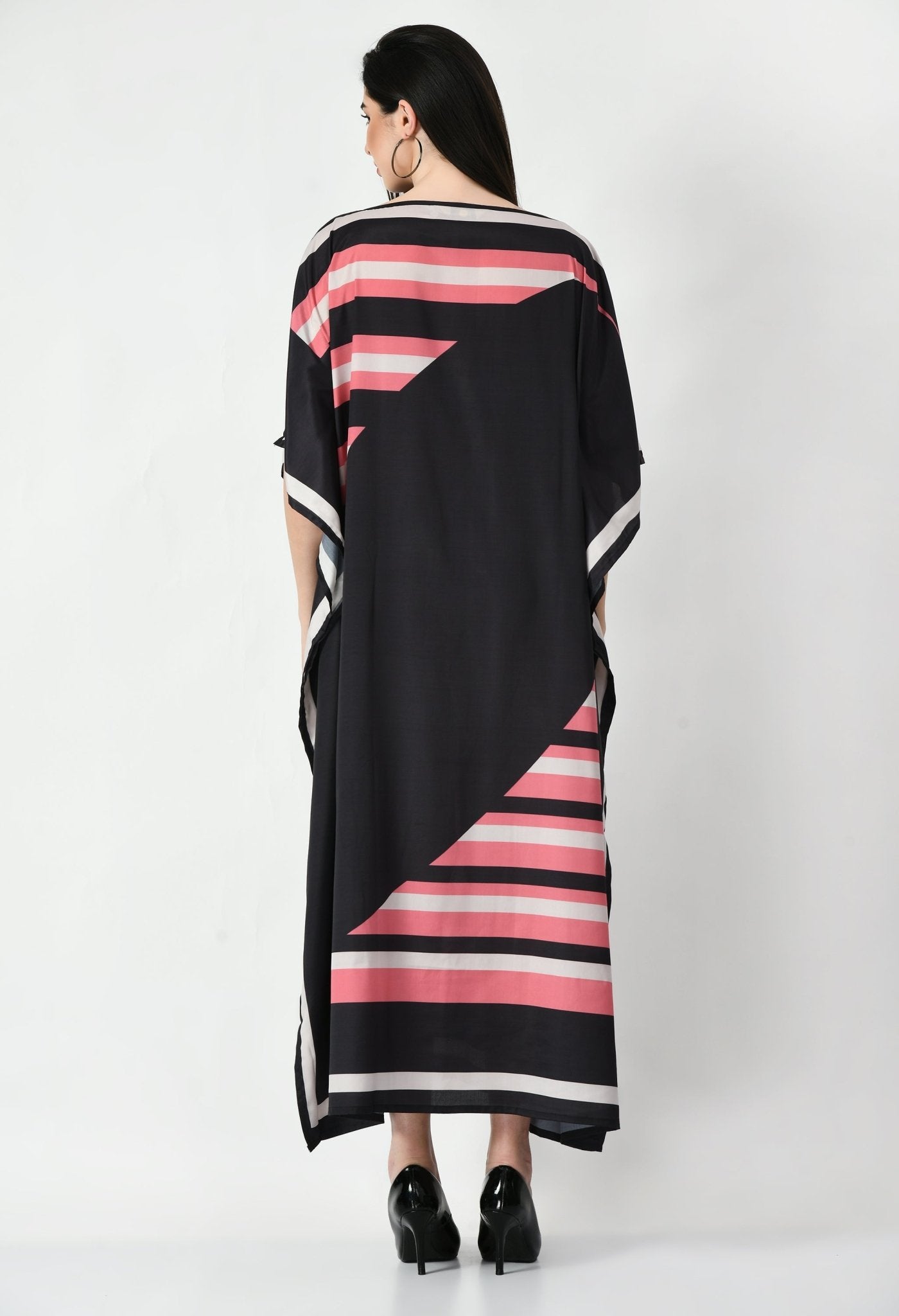 Black Silk Crepe Kaftan Dress - Navvi.in