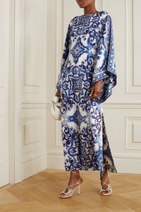 Blue Lagoon Organza Silk Kaftan Dress - Navvi.in