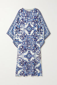 Blue Lagoon Organza Silk Kaftan Dress - Navvi.in