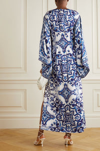 Blue Lagoon Organza Silk Kaftan Dress - Navvi.in