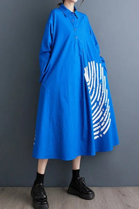 Blue Oversized Shirt Dress with Graphic Print - Navvi.in