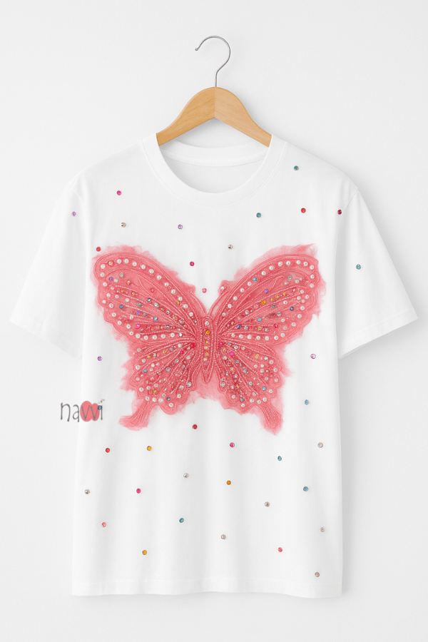 Butterfly Embellished Crush Tee - Navvi.in