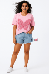 Butterfly Embellished Crush Tee - Navvi.in