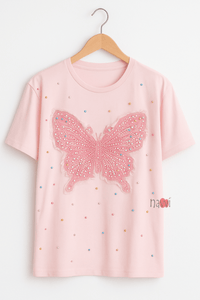 Butterfly Embellished Crush Tee - Navvi.in