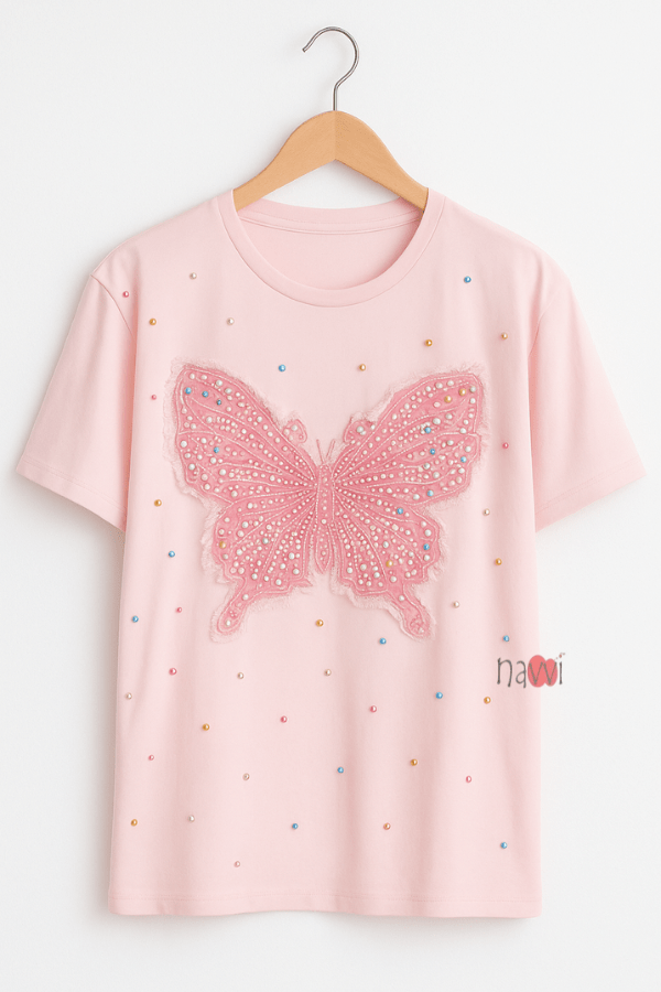 Butterfly Embellished Crush Tee - Navvi.in