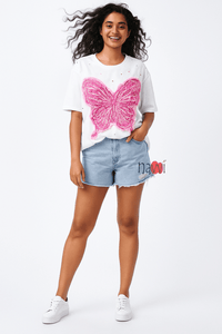 Butterfly Embellished Crush Tee - Navvi.in