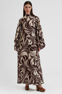 Coffee Persian Silk Dress - Navvi.in