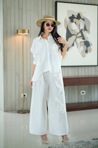 Elegant White 3D Floral Co-Ord Set