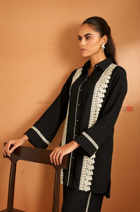 Elegant Coord Set with Contrast Lace Panels - Navvi.in