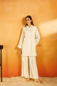 Elegant Coord Set with Contrast Lace Panels - Navvi.in