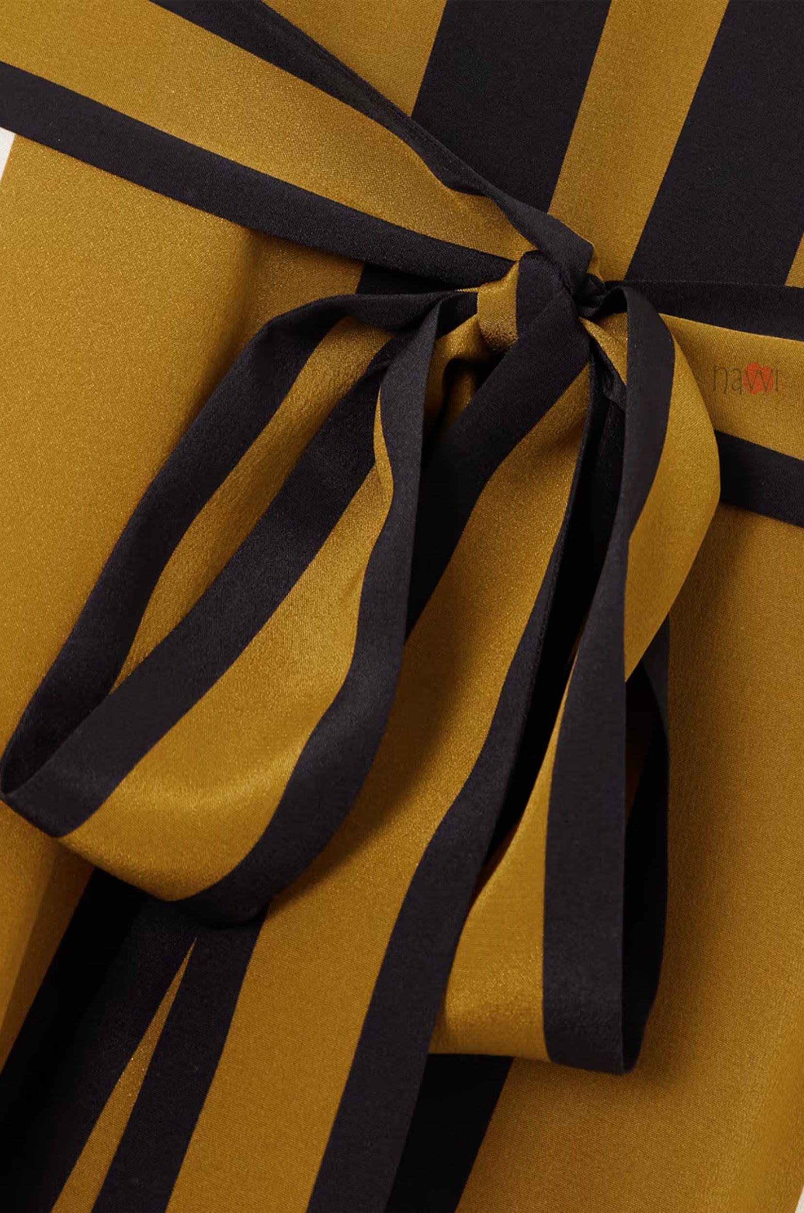 Elegant Mustard & Black Striped Kaftan Dress with Belt