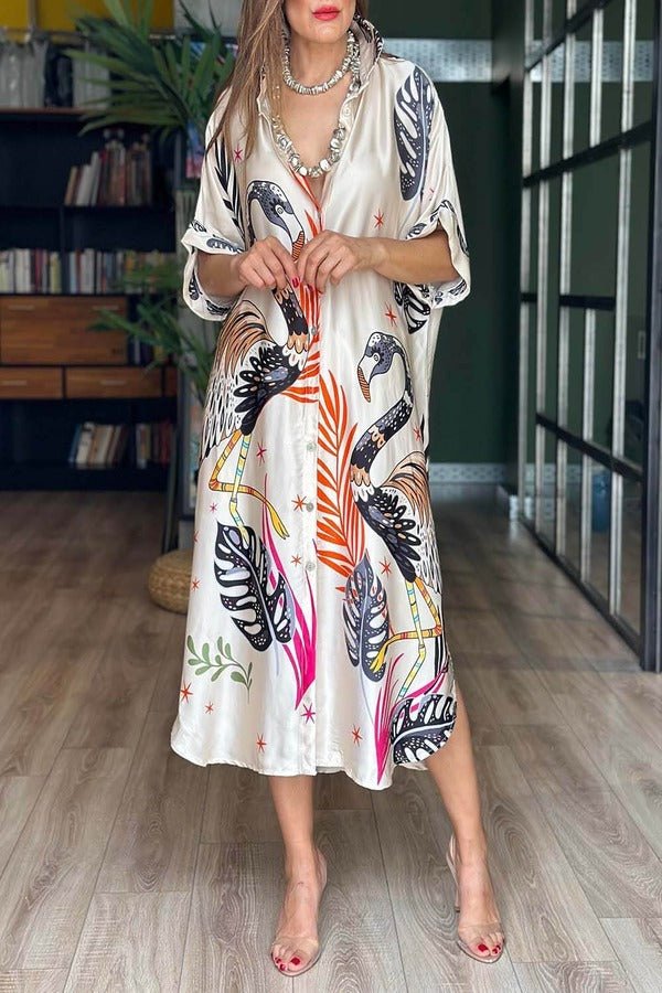 Flamingo Print Shirt Dress – Navvi.in