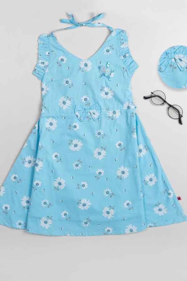 Floral Blue Summer Dress - Navvi.in