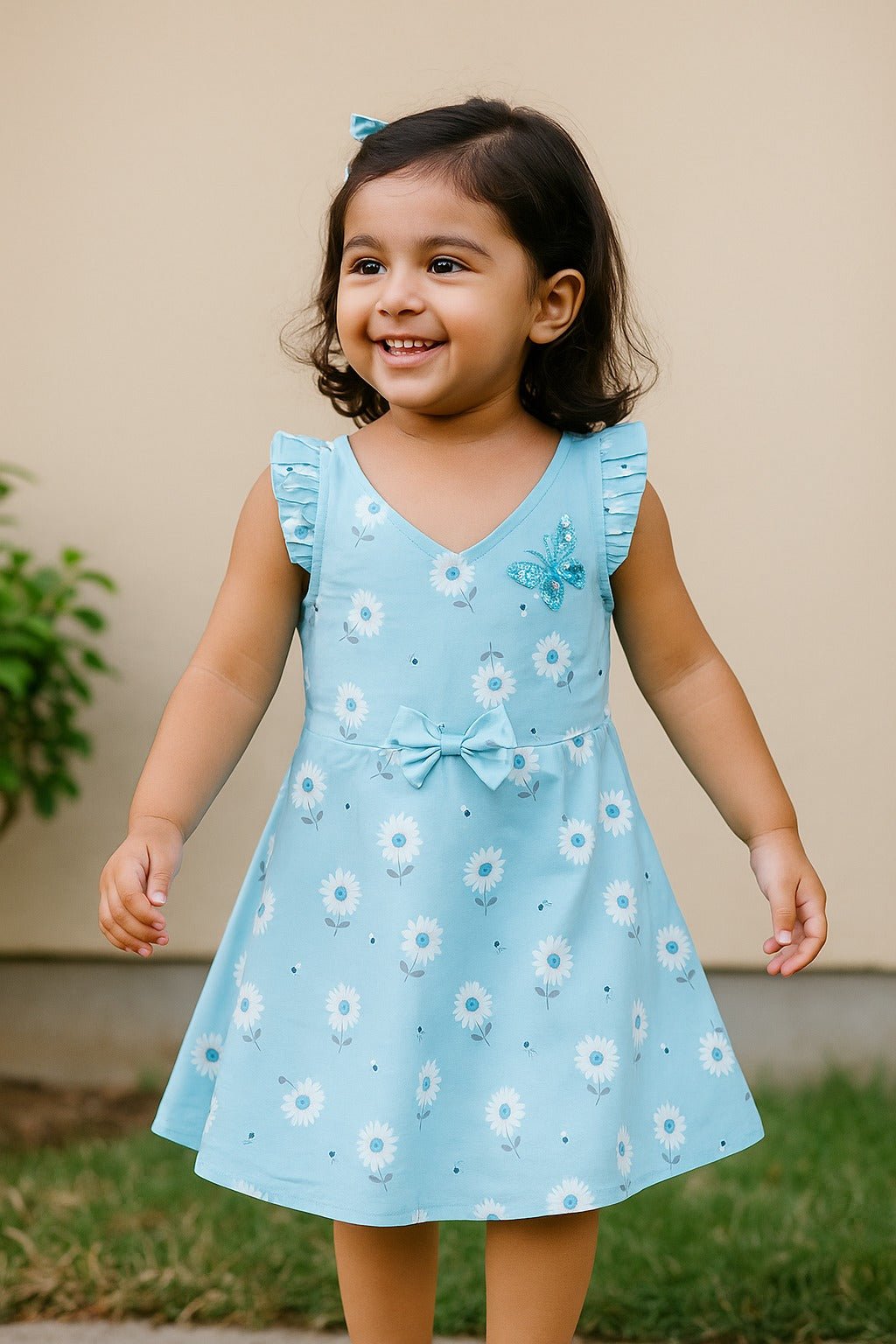 Floral Blue Summer Dress - Navvi.in