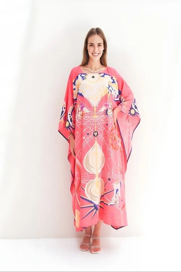 Floral Printed Long Kaftan - Navvi.in