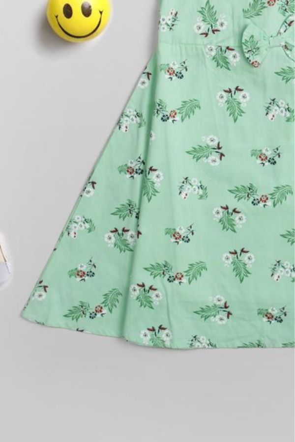 Green Floral Print Summer Dress - Navvi.in