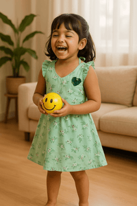 Green Floral Print Summer Dress - Navvi.in