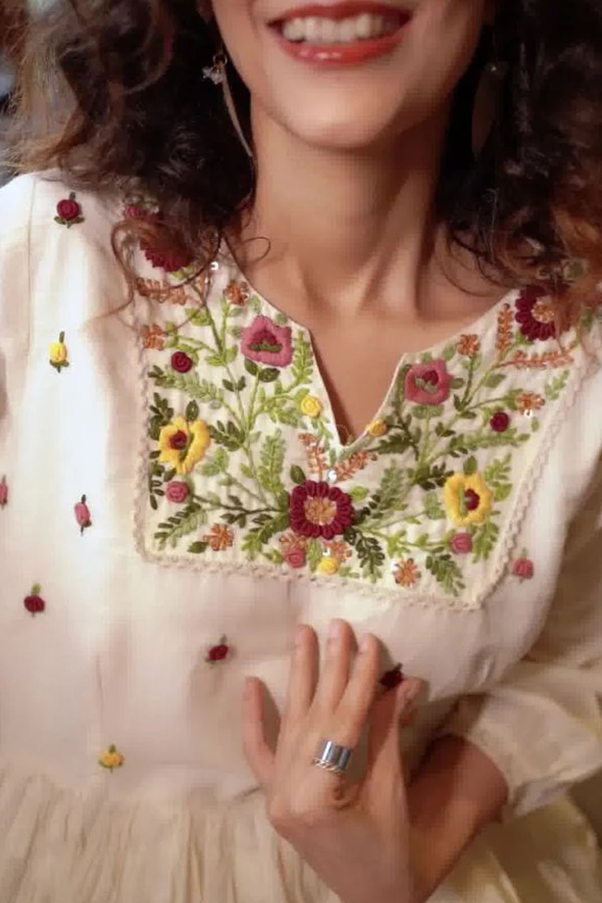 Hand Embroidered A - line Dress - Navvi.in