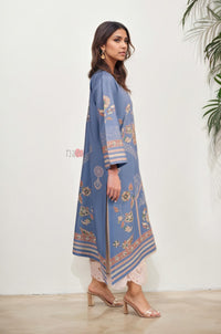 Blue Printed Long Kurta with Pastel Motifs