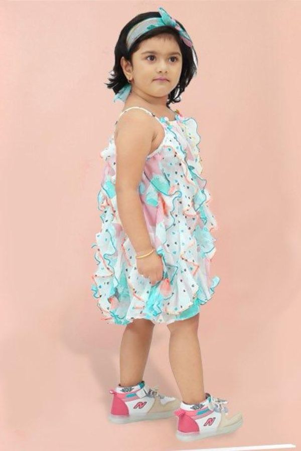 Light Blue Floral Summer Dress With Headband - Navvi.in