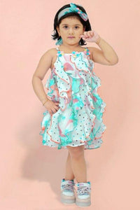 Light Blue Floral Summer Dress With Headband - Navvi.in