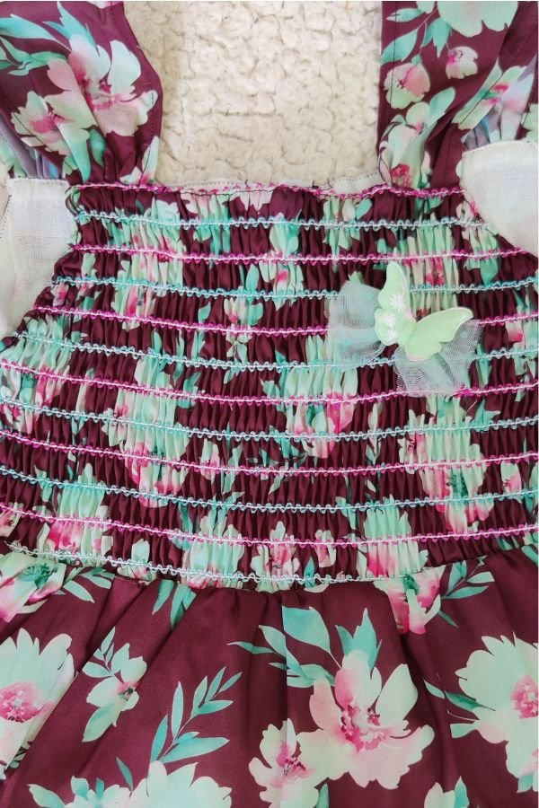 Maroon Floral Print Summer Dress - Navvi.in