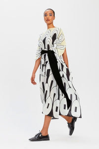 Mushroom Silk Crepe Kaftan Dress - Navvi.in