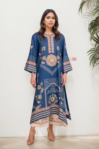 Blue Printed Long Kurta with Pastel Motifs