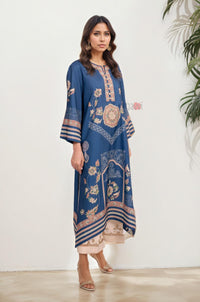 Blue Printed Long Kurta with Pastel Motifs