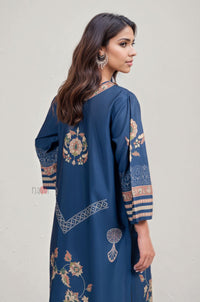Blue Printed Long Kurta with Pastel Motifs