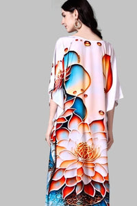 Orange and Blue Pattern Printed Kaftan - Navvi.in