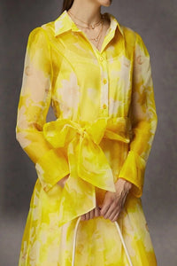 Organza Silk Yellow Printed Dress - Navvi.in