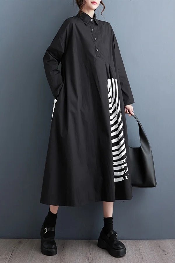 Black Oversized Shirt Dress With Graphic Print