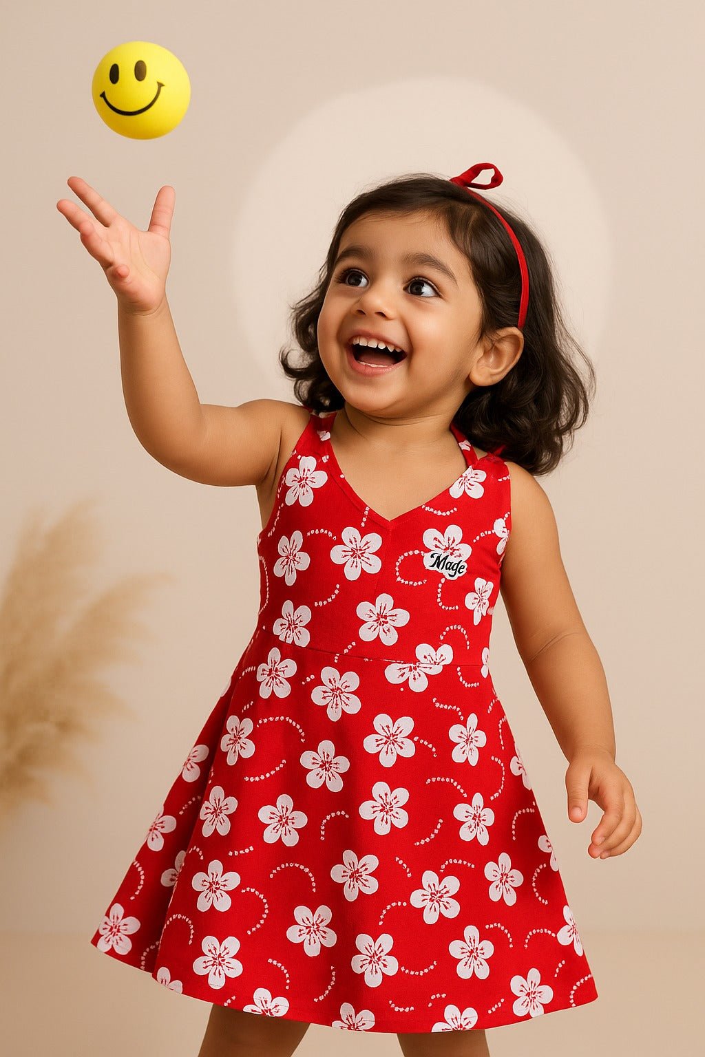 Red Printed Floral Summer Dress - Navvi.in