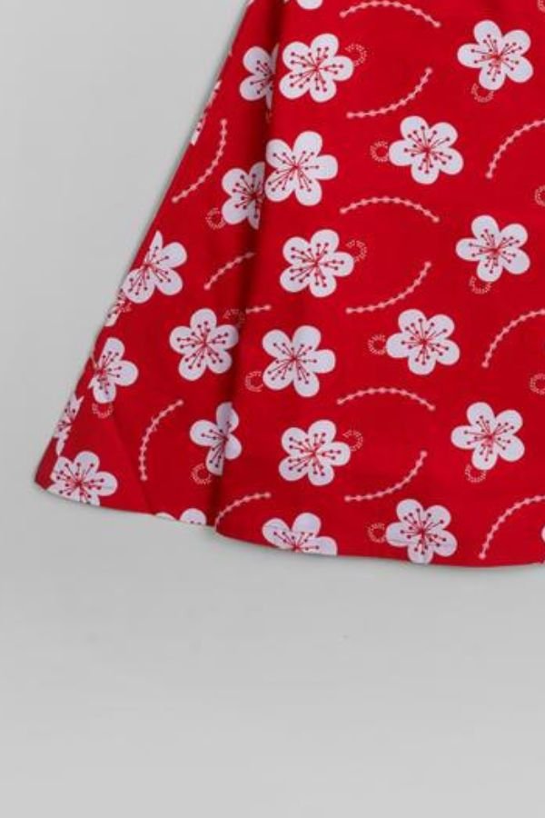 Red Printed Floral Summer Dress - Navvi.in