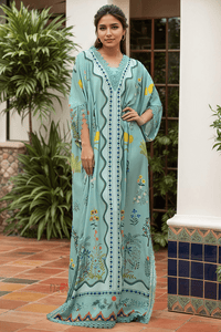Rocco Print Turquoise Kaftan - Navvi.in