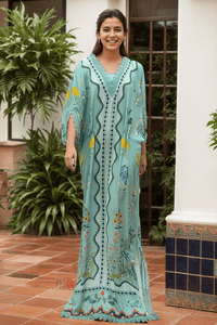 Rocco Print Turquoise Kaftan - Navvi.in