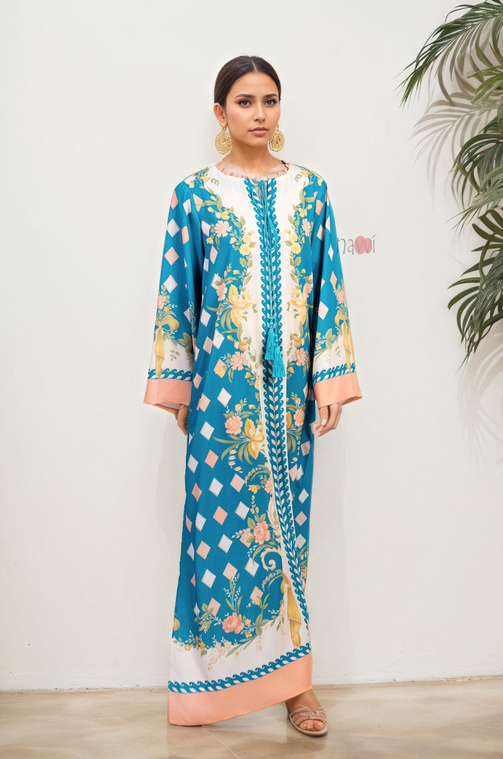Statement Blue Floral Kaftan Dress