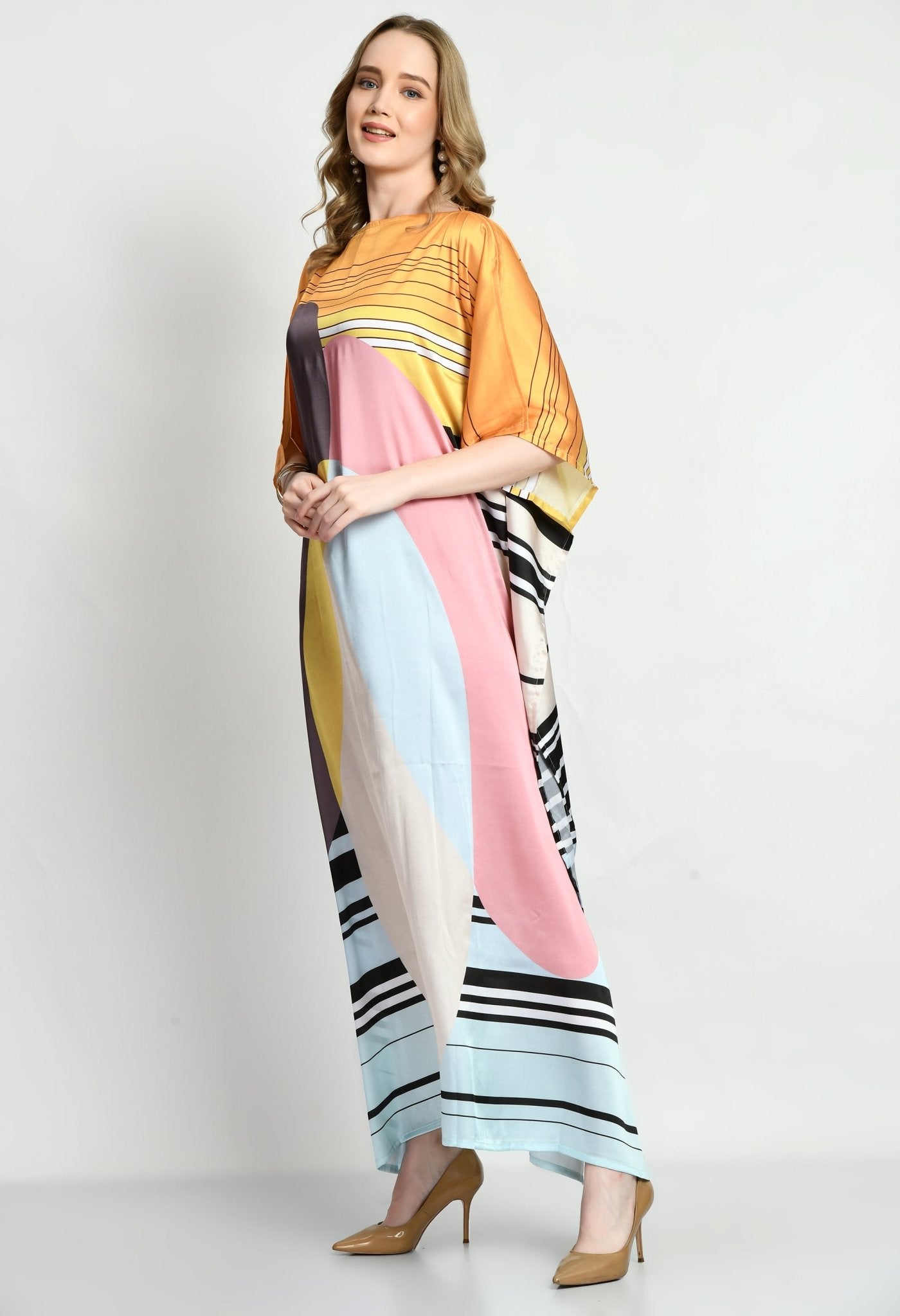 Satin Silk Kaftan Dress - Navvi.in