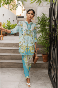 Seafoam Serenity - Floral Lawn Suit - Navvi.in