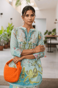 Seafoam Serenity - Floral Lawn Suit - Navvi.in