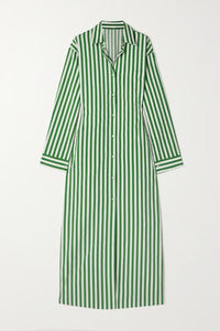 Verical Stripes Shirt Dress - Green - Navvi.in