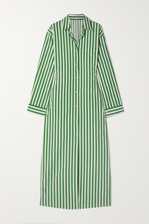 Verical Stripes Shirt Dress - Green - Navvi.in